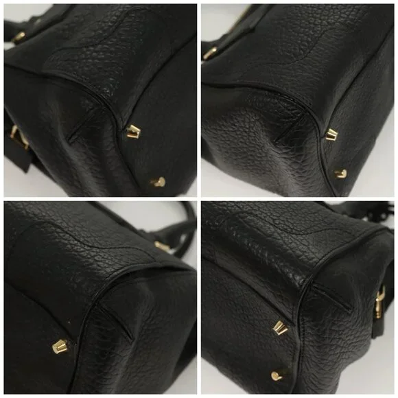 BURBERRY Hand Bag Leather 2way Black Gold Auth mr1365 - Picture 16 of 16